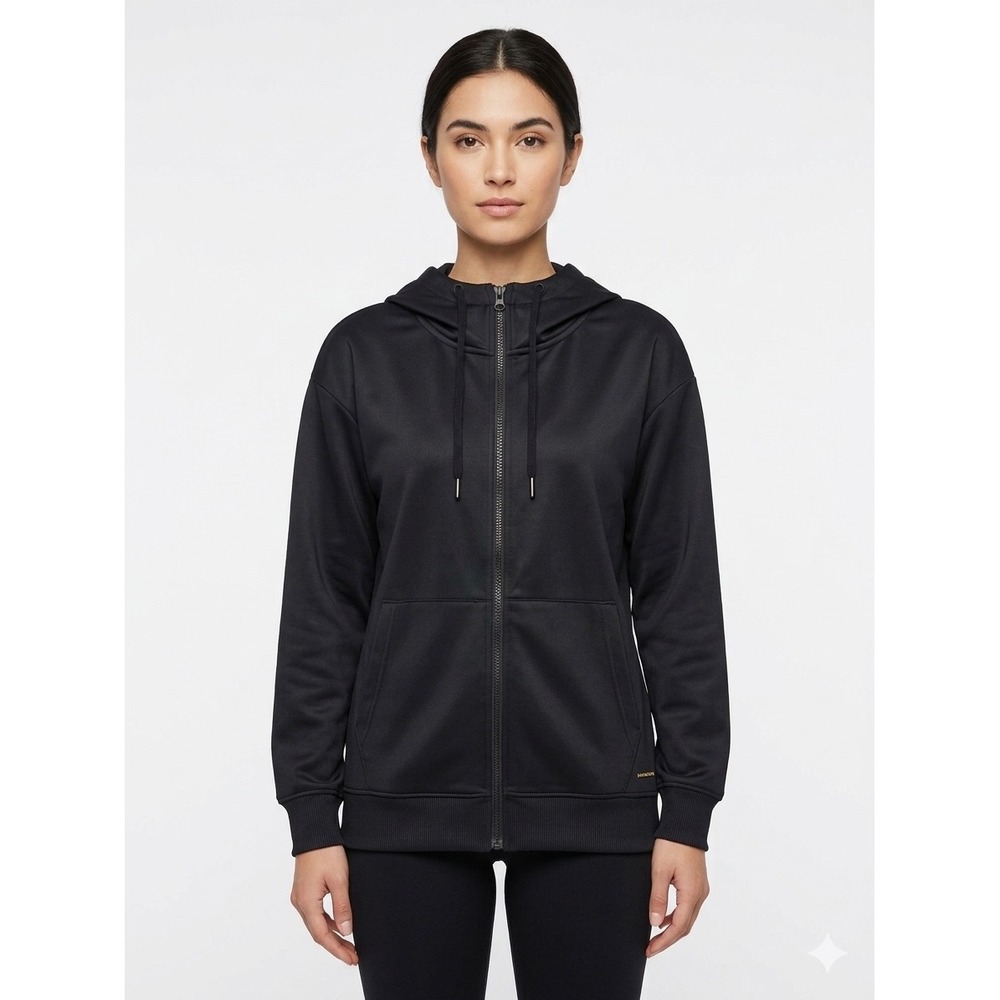 Mondetta‎ Womens Black Full Zip Hoodie Tech Fleece Jacket Small CA14442 RN88201